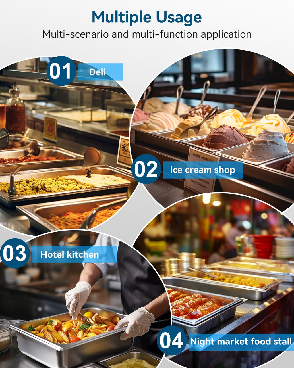 ZeroPone 4 Pack Hotel Pans with Lids, 1/1 Size 4" Deep Steam Table Pans, Full Size Stainless Steel Food Pan 22 Gauge Anti Jam 20.8" L x 12.8" W Commercial Food Storage Containers