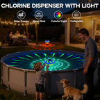 AquClor Chlorine Floater with Light,Pool Chlorine Floater with Adjustable Flow,Solar Chlorine Floater w/Large Capacity,Collapsible Floating Chlorine Dispenser for Pool,Hot Tub Chlorine Floater,Blue