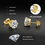 Gemsme 3-8mm Cubic Zirconia Gold Earrings for Women/Men Trendy - Hypoallergenic Stainless Steel With 18K Yellow Gold Plated 6-Sprong-setting Round CZ Stud Earrings Set - 6 Pairs