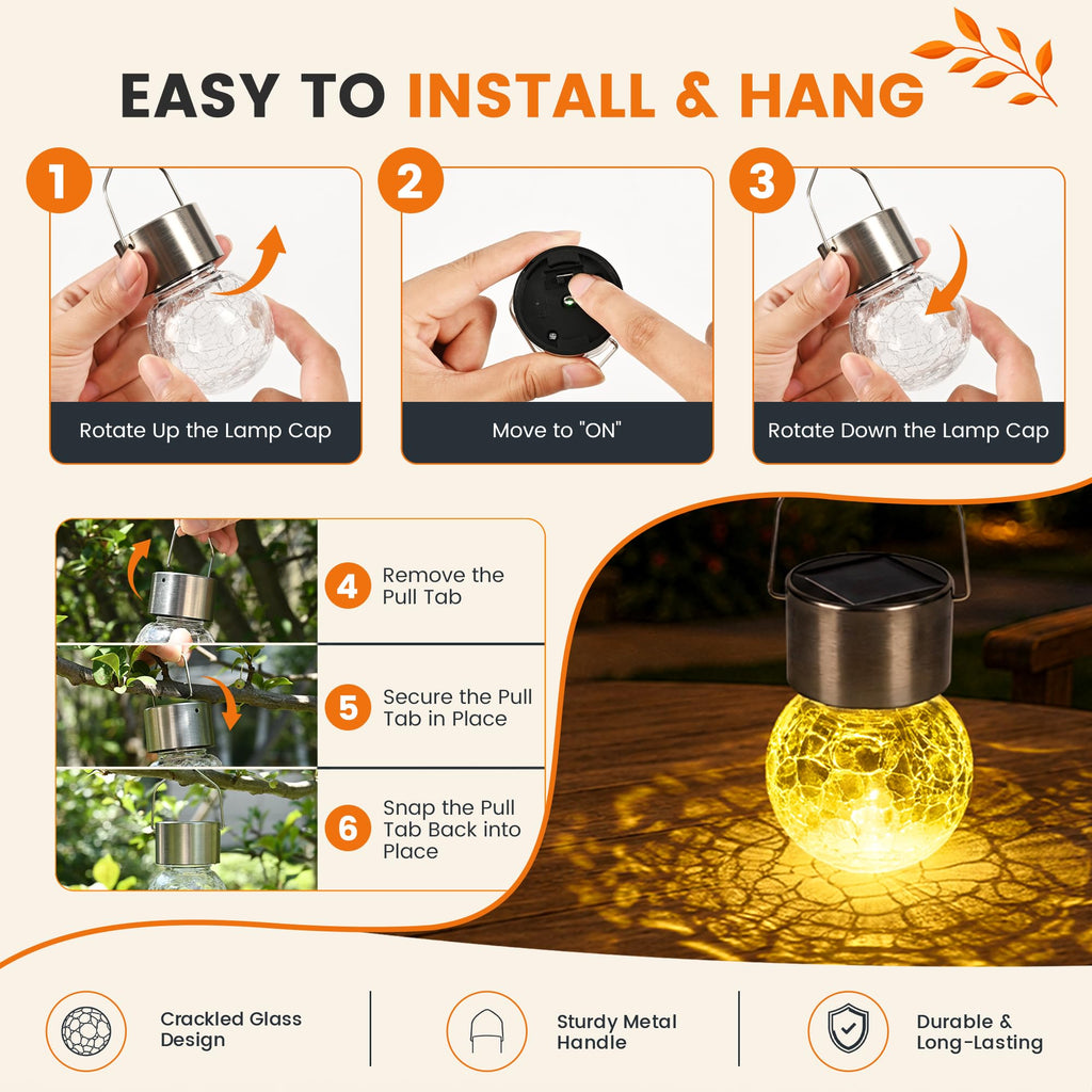 GIGALUMI Solar Lights Outdoor Hanging Lantern Garden Decor for Outside 12Pc