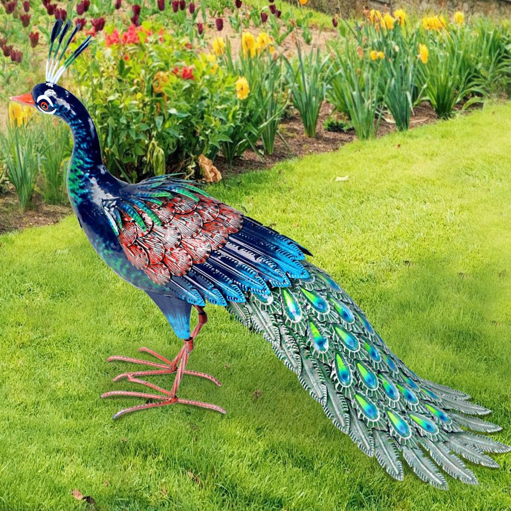 Kircust Outdoor Metal Peacock Statue, 24" L