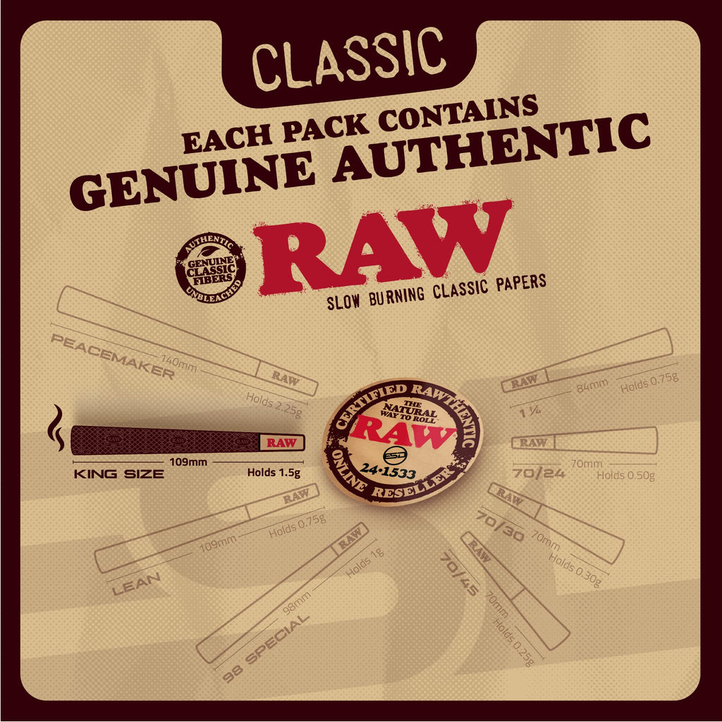 RAW Cones Classic King Size - 150 Pack - Slow Burning Pre Rolled Paper with Tips and Packing Tubes Included