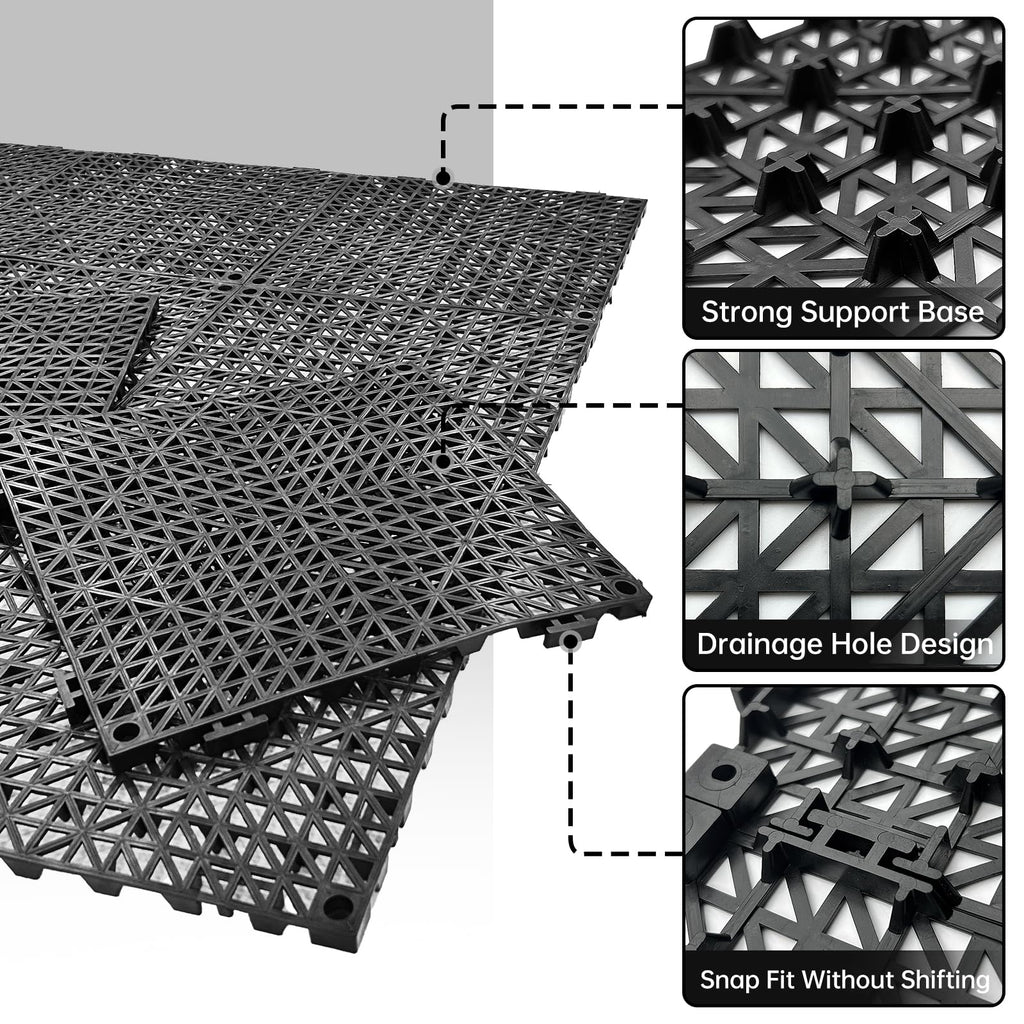 RITOLLO Modular Interlocking Cushion Drainage Floor Tiles, 16-Pack 11.8"x11.8" PVC Raised Non-Slip Interlocking Mats with Drain Holes for Deck, Pool, Garage, Shower, Patio, Bathroom, Sauna, Yard