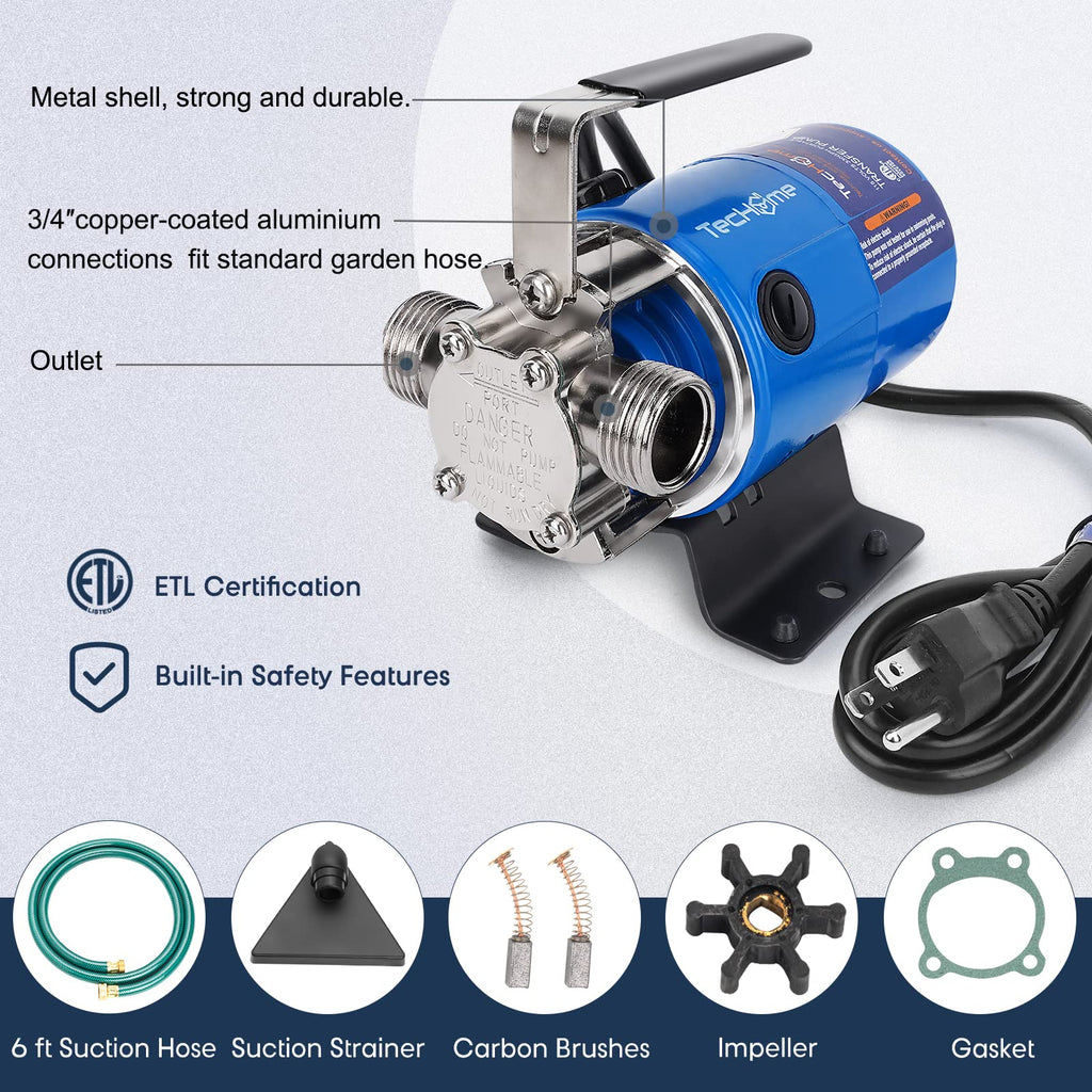 TecHome Water Pump Water Transfer Pump, 115V 1/10HP 330GPH Water Hose Pump, with Suction Hose Kit.