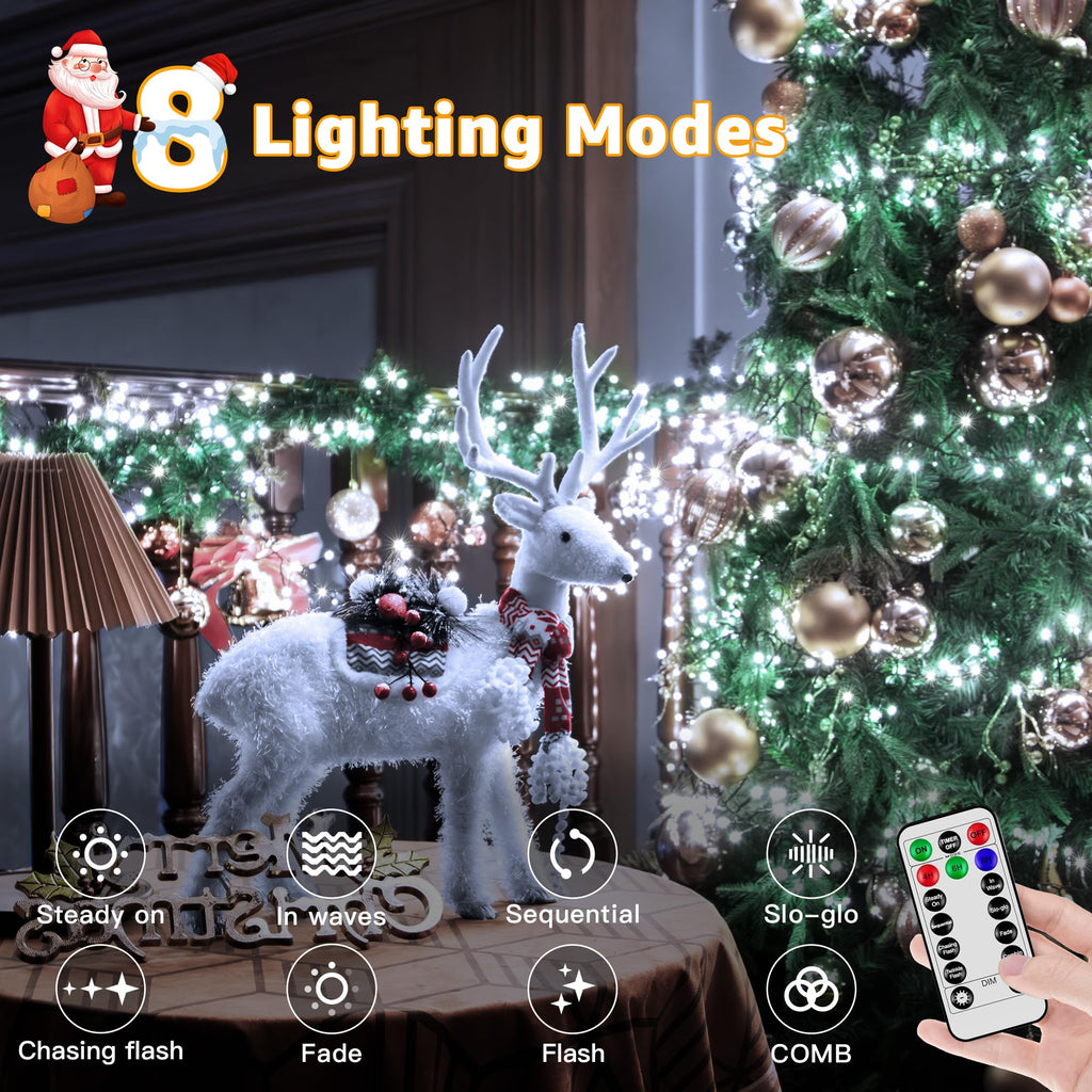 Ccinny 1200 LED 59 FT Cluster Lights, White Christmas Tree Lights 8 Modes Timer Remote, Waterproof String Lights for Indoor Outside Garland Xmas Decorations