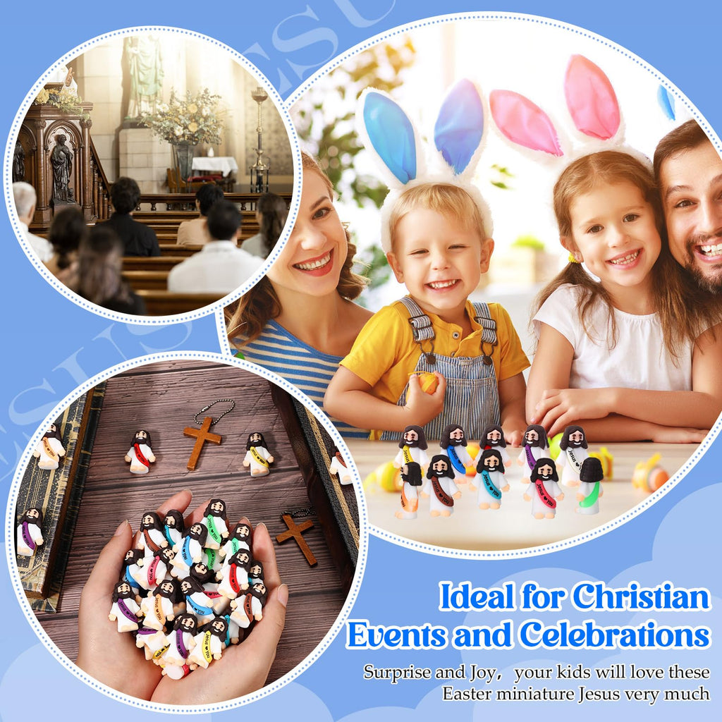 Bememo 100 Pcs Little Jesus Figures Jesus Loves You Original Design Rubber Pocket Toys Little Figures to Hide and Seek Sunday School Religious Party Share Gifts(Vibrant Color)