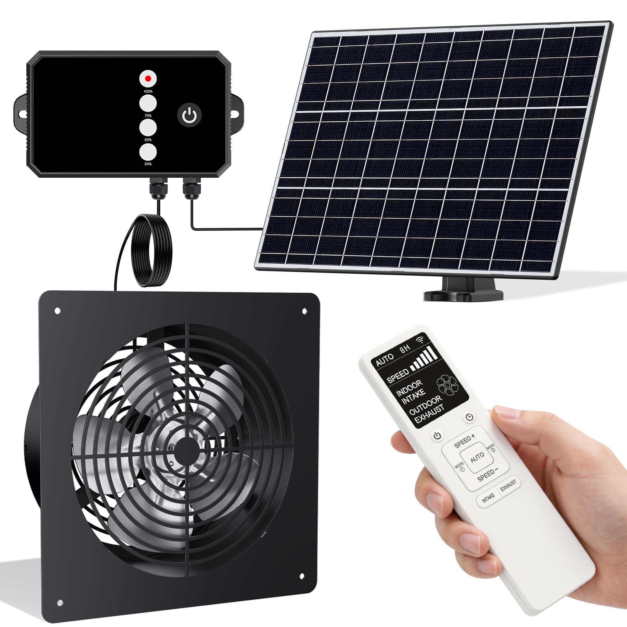 Solar Powered Fan for Chicken Coop with Remote 3 Modes, Intake & Exhaust