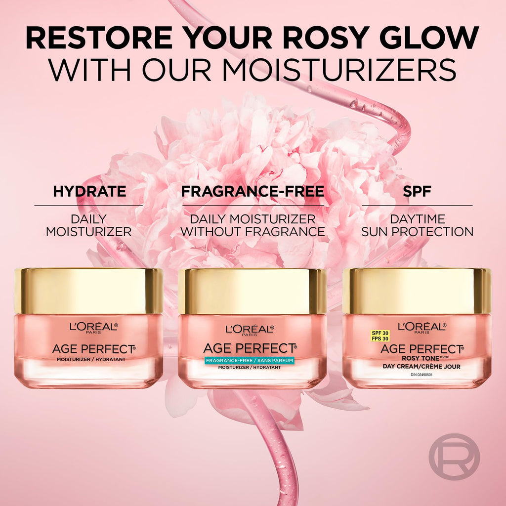 L’Oreal Paris Age Perfect Rosy Tone Anti-Aging Face Moisturizer, Renew & Revive Healthy Tone, Fragrance Free, 1.7 oz