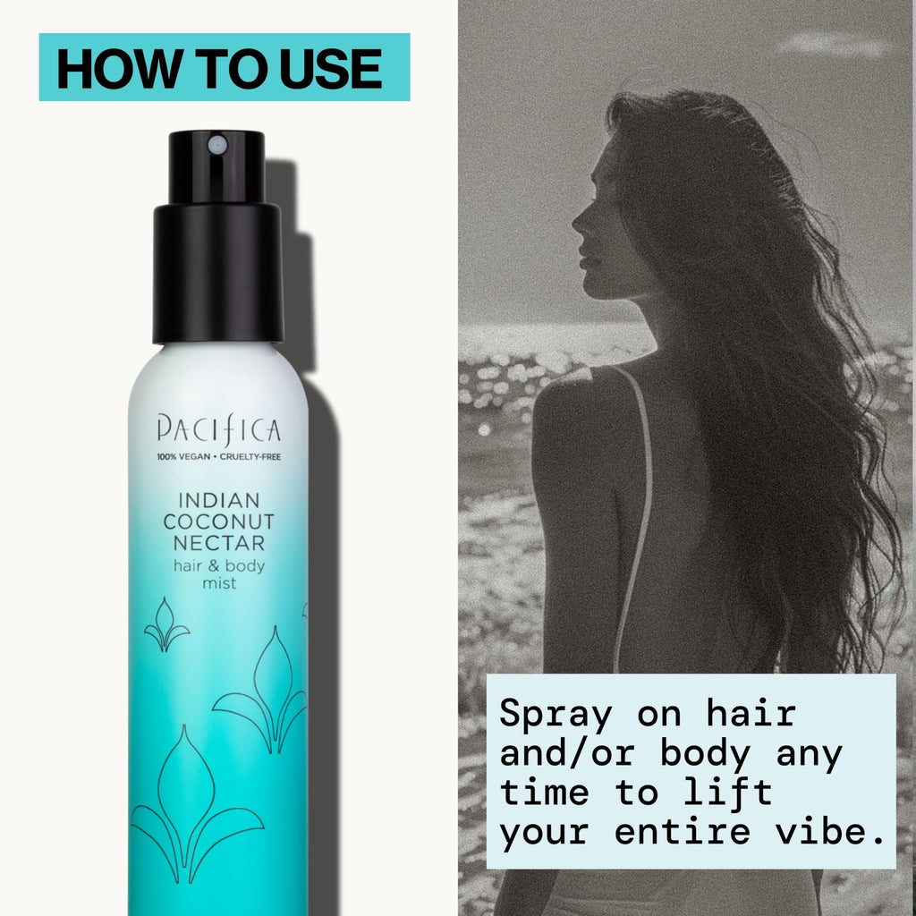 Pacifica Indian Coconut Nectar Hair Mist Perfume & Full Body Spray for Women - Body Mist Fragrance w/Tiare, Sugar, Vanilla, Almond & Amber Clean Beauty Alcohol-Free, Vegan & Cruelty-Free, 5 Oz