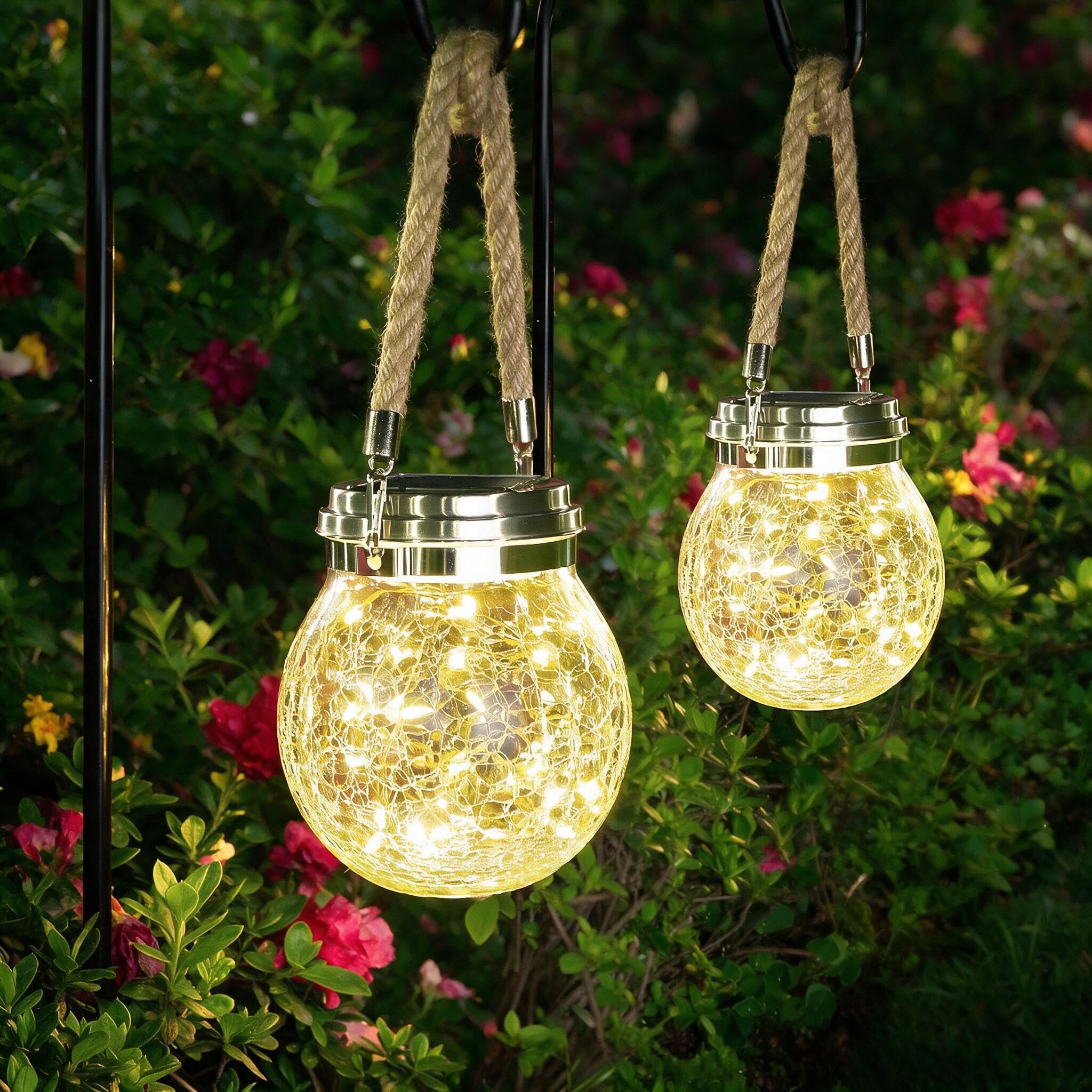 ROSHWEY Solar Lantern, 2 Pack Outdoor Lanterns with 30 LED Waterproof Garden Decor Patio Solar Lights Outdoor Decorative Backyard Outdoor Hanging, Warm Light