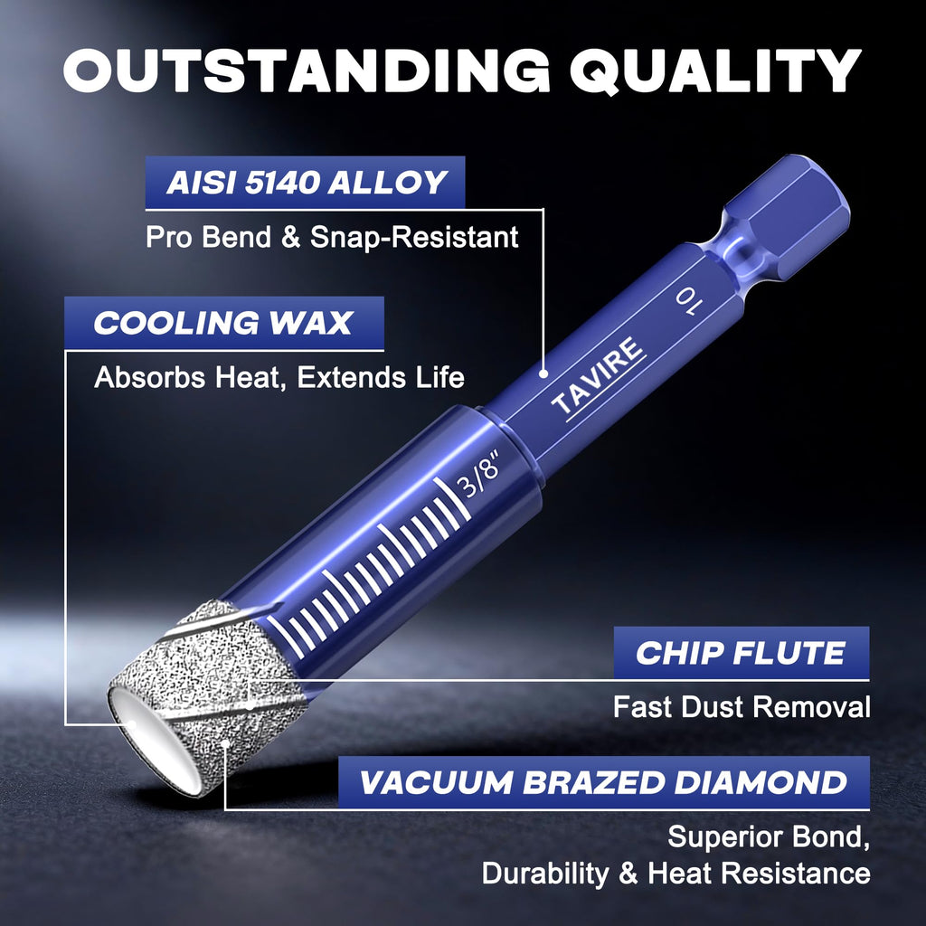 6-Piece Dry Diamond Drill Bit Set for Porcelain,Tile,Ceramic,Pot,Glass,Granite,Concrete,Masonry,Stone,Hard Materials, Hex Shank Tile Drill Bits 1/4",5/16",3/8",1/2", Ti&Tungsten Carbide Bit 1/4"