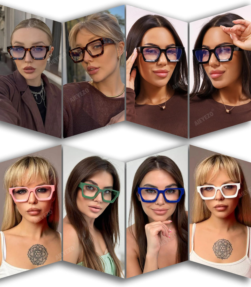 AIEYEZO Square Thick Frame Glasses for Women Men Fashion Blue Light Glasses Trendy Chic Computer Eyeglasses (Black + Tortoise)