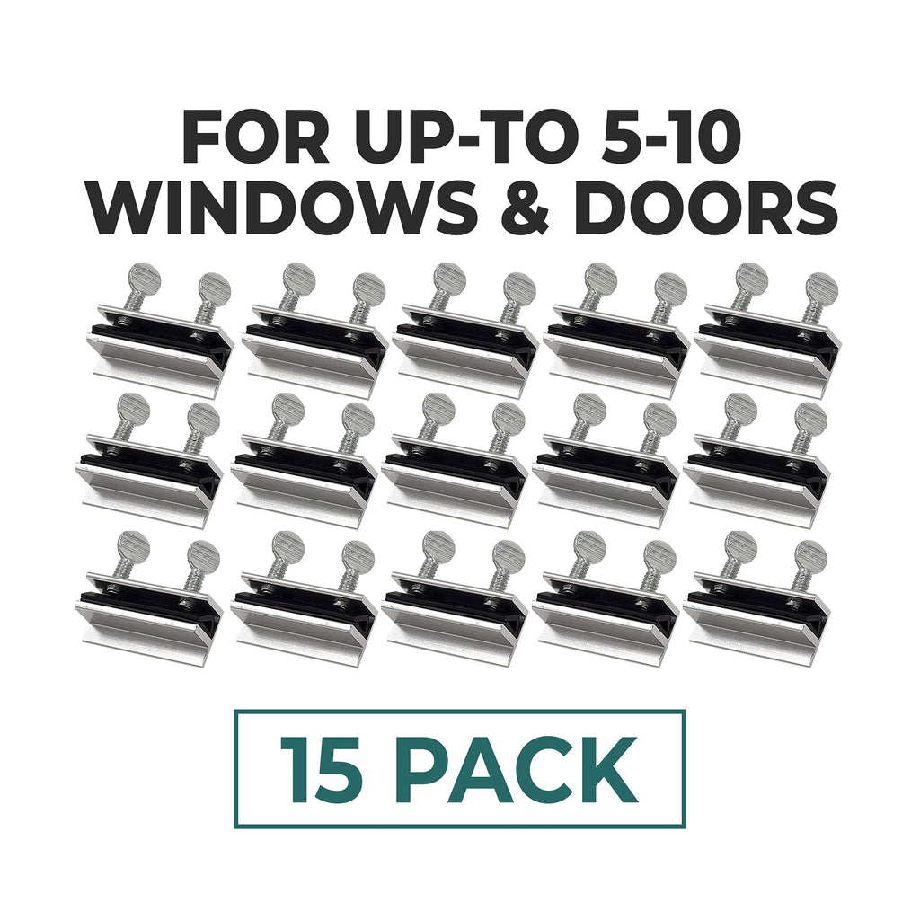 Window Locks, 15 Pack for Vertical and Horizontal Windows, Sliding Locks, Adjustable Aluminum Stoppers, Window Security, No-Drill Install, Fits Tracks up to 3/16" Wide