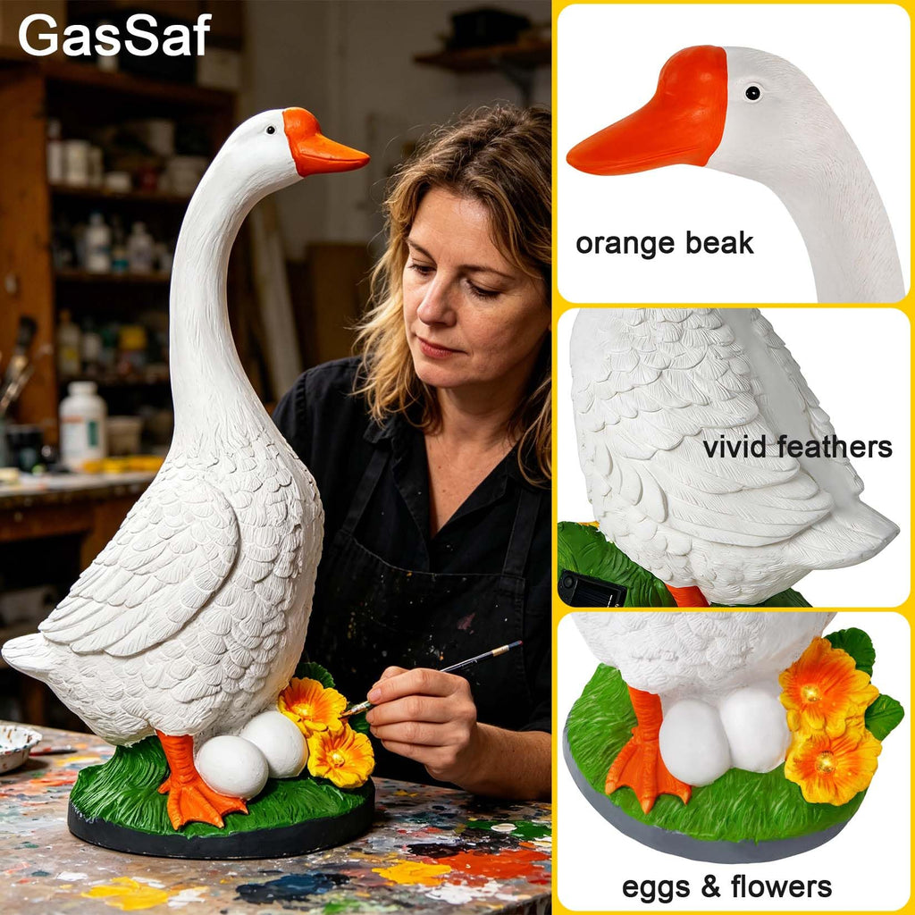 GasSaf 23" Large Porch Goose Garden Decor, Resin White Goose Statue Standing Independently, Vibrant Cygnus Figurine for Patio Balcony Lawn and Entryway Accent, Indoor and Outdoor Garden Sculpture