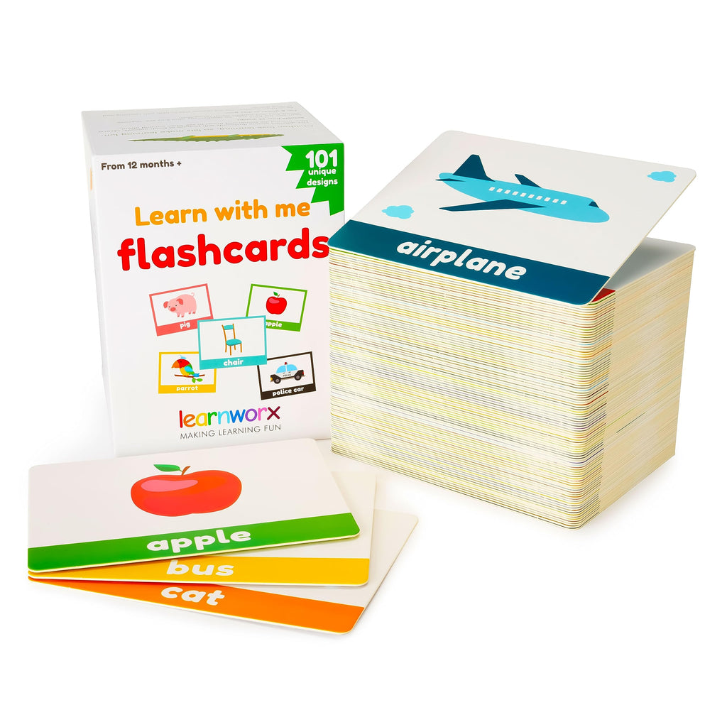 LearnWorx 101 Baby Flash Cards for Toddlers 1-3 | Award Winning First Words Toddler Flash Cards | Speech Toys Help Learn Objects, Numbers & Play Games - Big Toddler Learning Flashcards Preschool Kids