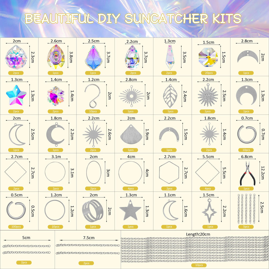 215pcs Crystal Suncatcher Craft Kit Rainbow Prisms Beads DIY Window Decor