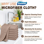 Ekedalen Microfiber Cleaning Cloth Waffle Weave for Dusting Absorbent Towel Quick Drying Dust Rags Household Kitchen, Lint Free Streak Free, 6 Pack,12 x 12 Inches, Khaki