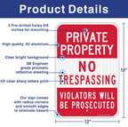 (2 Pack) Private Property No Trespassing Sign, Violators Will Be Prosecuted, 18 x 12 Engineer Grade Reflective Sheeting Rust Free Aluminum, Weather Resistant, Waterproof, Easy to Mount