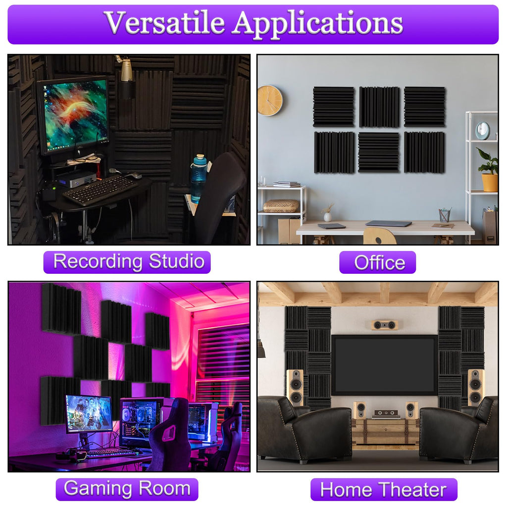 TroyStudio Thick Acoustic Foam Panels, 12 X 12 X 2 Inch 12 Pcs Broadband Sound Absorbing Foam, Dense Soundproof Padding Tile, Recording Studio Foam Absorber, Groove Decorative 3D Wall Ceiling Panel