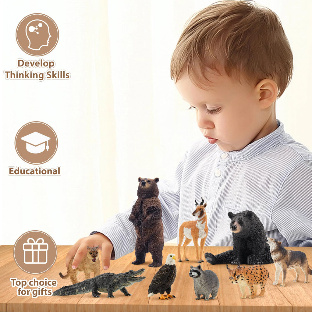 Toymany 12PCS Realistic North American Forest Animal Figurines Jungle Zoo
