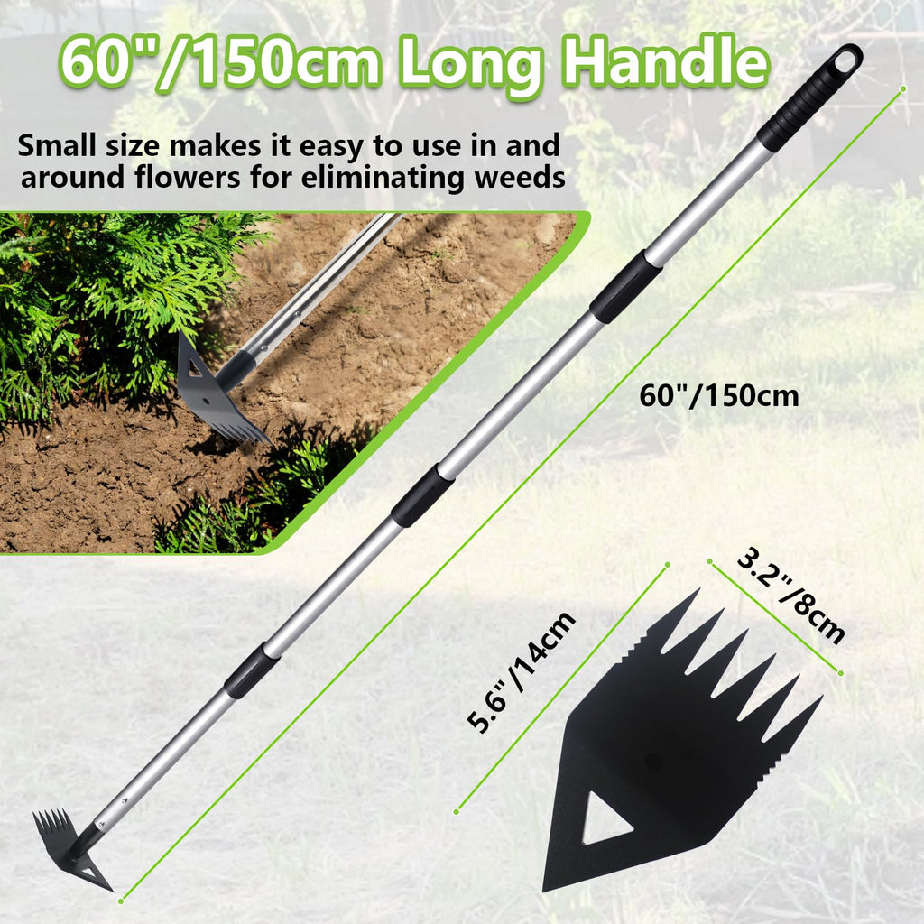 Weed Puller Tool with Long Handle, Hoe Garden Tool & Weed Rake for Weeding