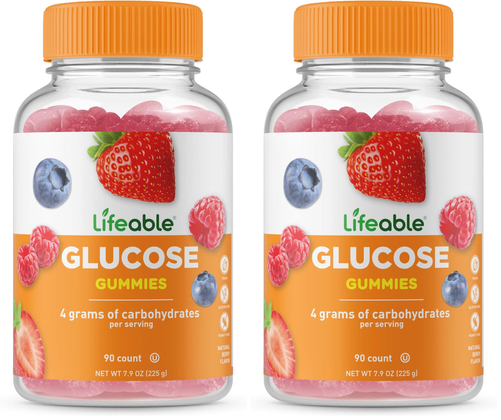 Lifeable Glucose Gummies - Great Tasting Natural Flavor Gummy - Gluten Free GMO-Free Chewable - for Adults and Kids - 90 Gummies (Pack of 2)