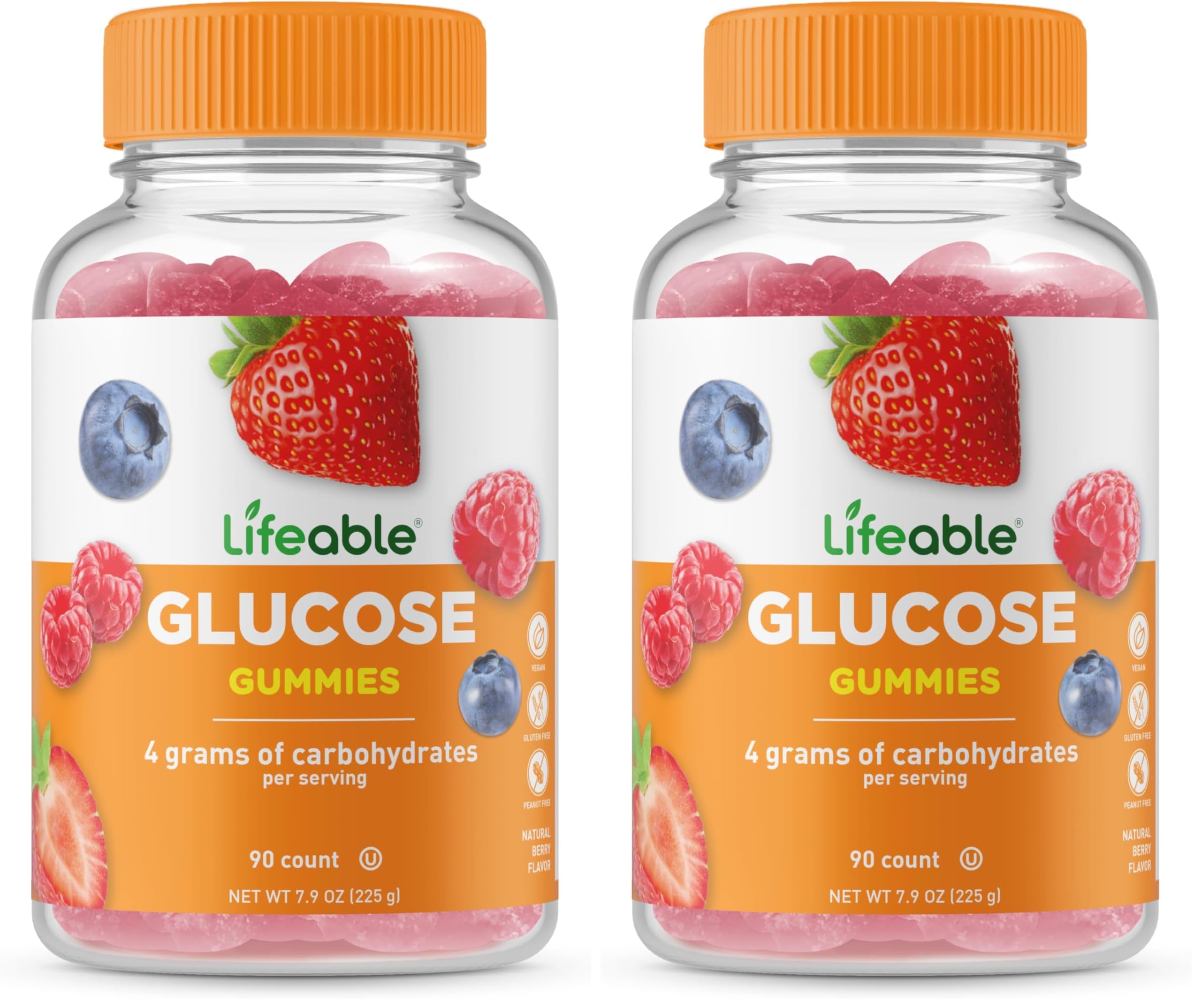 Lifeable Glucose Gummies - Great Tasting Natural Flavor Gummy - Gluten Free GMO-Free Chewable - for Adults and Kids - 90 Gummies (Pack of 2)