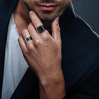 MEDOJO 10 Pcs Men's Stainless Steel Vintage Signet Ring Square Pinky Thumb Chunky Thin Band Ring Vintage Biker Band Rings Set 10