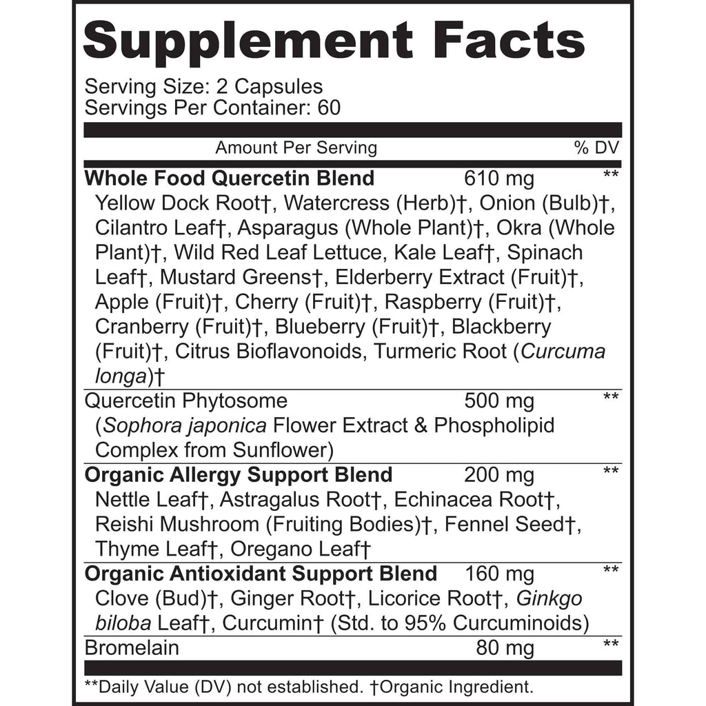 MoxyVites Quercetin with Bromelain 500mg Supplement - Bioactive Phytosome Complex, Pure Organic Whole Food Seasonal Support, Antioxidant, 20X Absorption & Bioavailability-120 Caps