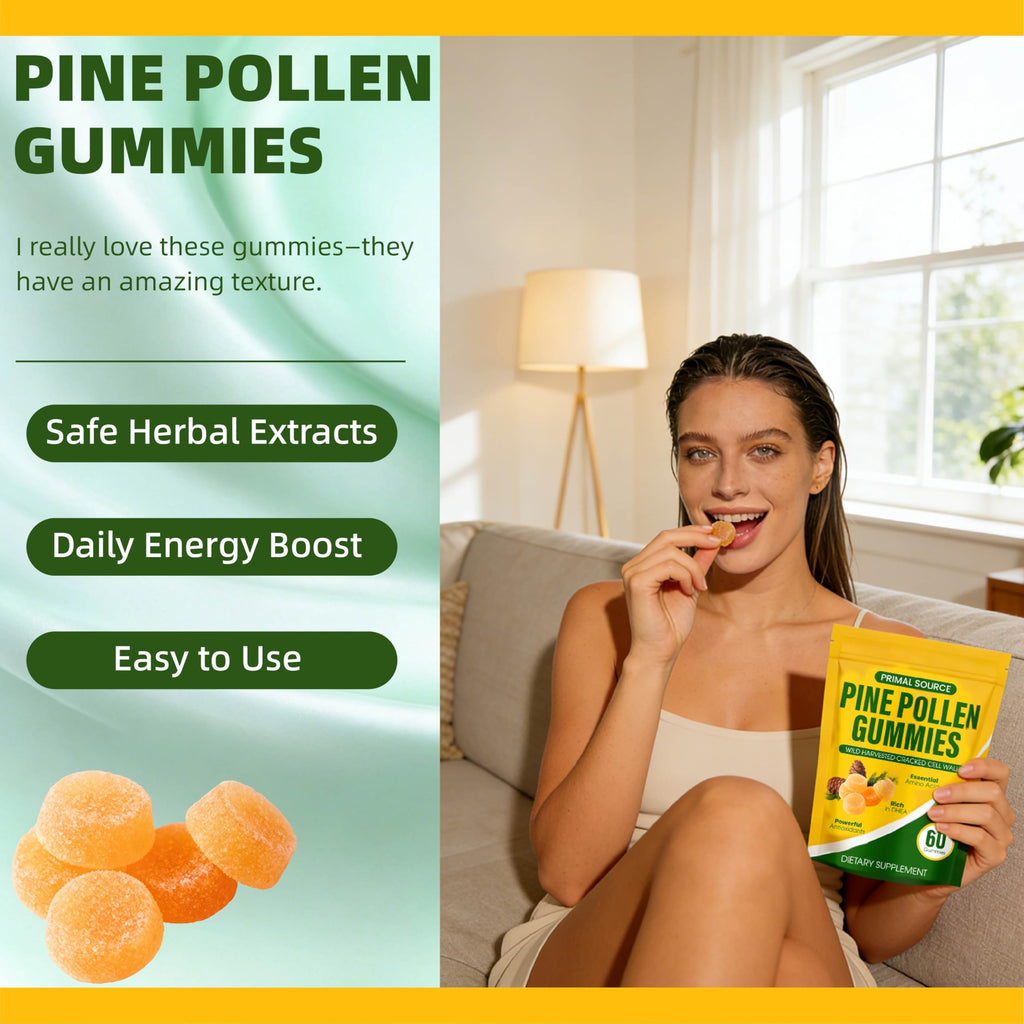 JXlspe Primal Source Pine Pollen Gummies-Herbal Extracts Combined with Gummy-Maximum Absorption - Men's Daily Energy & Recovery Supplement (1)