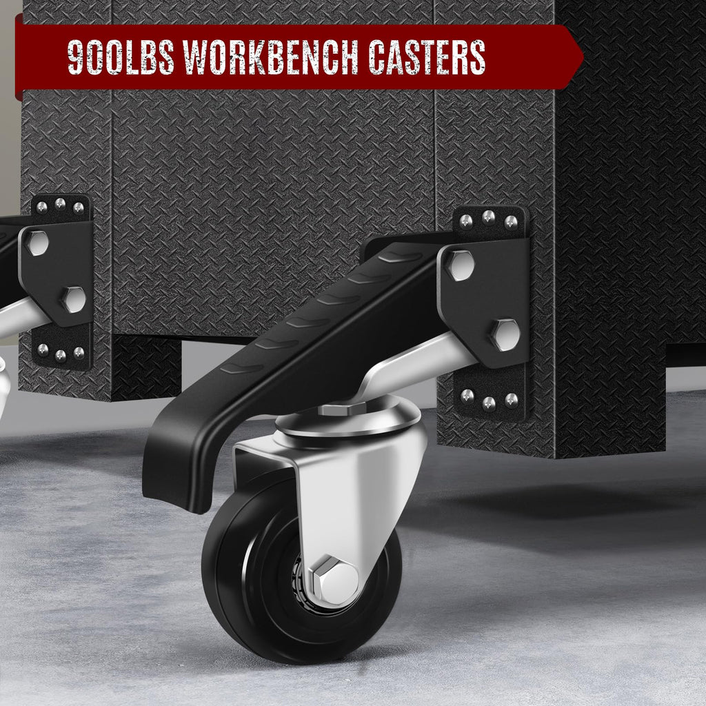 SPACECARE Workbench Casters Retractable Casters Kit 900Lbs, 4 Heavy Duty Casters Side Mounted All Steel Construction Urethane, Bonus Install Template, 4 Pack