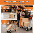 Aluminum 4 in 1 Convertible Hand Truck Dolly, 1000Lbs Capacity, Heavy Duty Folding Hand Truck Dolly Cart with Wheels 10" All-Terrain Tires, Hand Trucks for Logistics, Moving Home, Shopping, Office