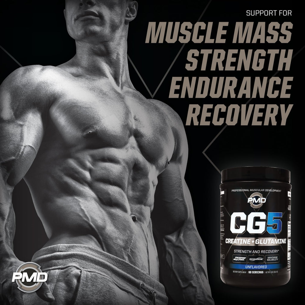 PMD Sports CG5 Premium Creatine & L Glutamine Powder, Power Recovery, Build Lean Muscle, Increase Workout Performance, Maximum Strength Pre Workout & Post Workout, Unflavored, 60 Servings