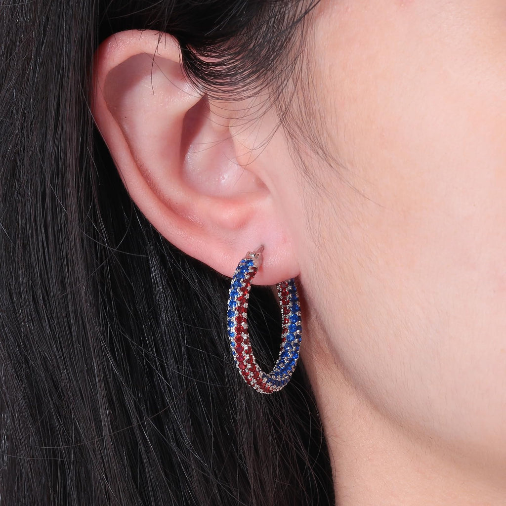 CiNily 4th of July Hoop Earrings for Women 925 Sterling Silver Post Earring
