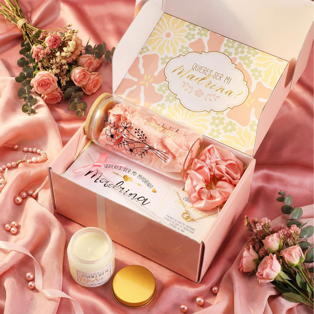 Singhoow 6 Pcs Godmother Proposal Gift Set, 16oz Cup,Spanish,Pink