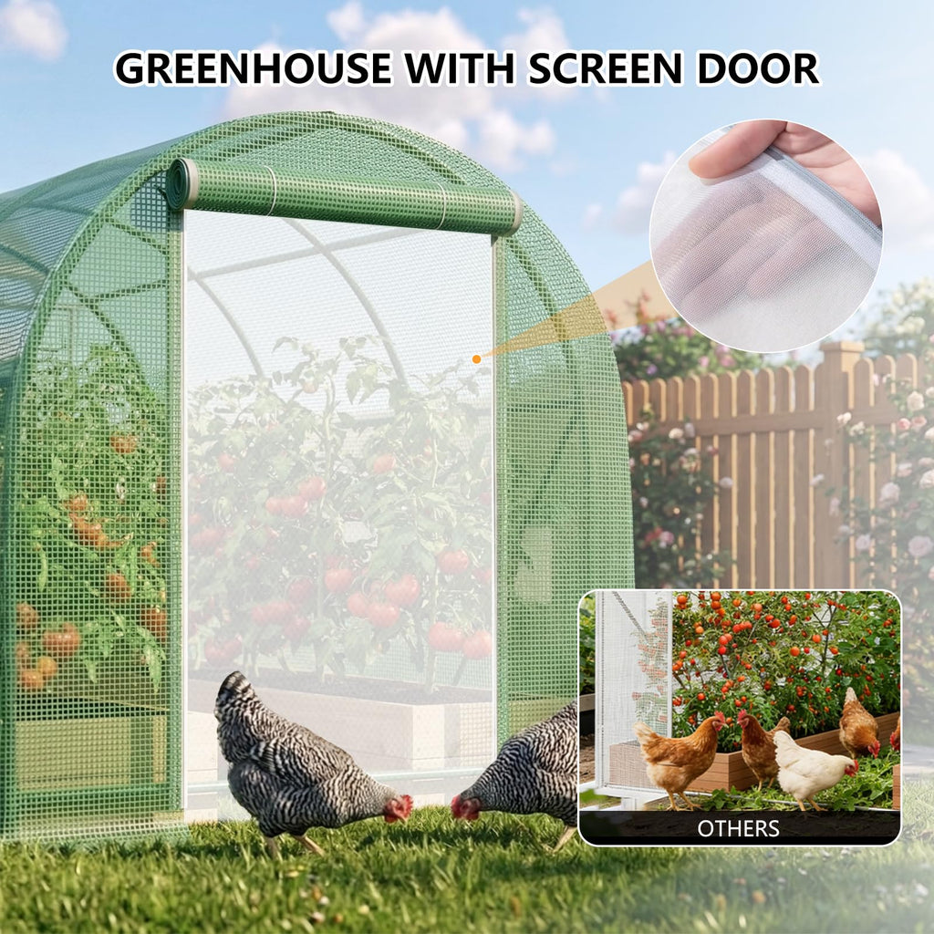 10×7×7 FT Greenhouses for Outdoors Heavy Duty, Large Walk in Green Houses for Outside with 6 Ventilated Mesh Windows & Roll-up Door & Reinforced Frame