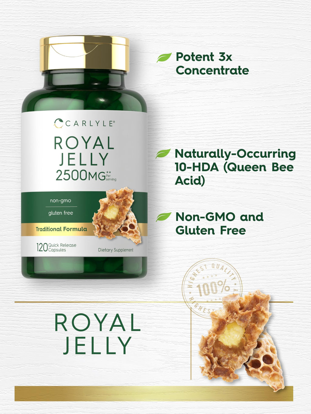Carlyle Royal Jelly Capsule | 120 Count | Non-GMO and Gluten Free Formula | Traditional Supplement