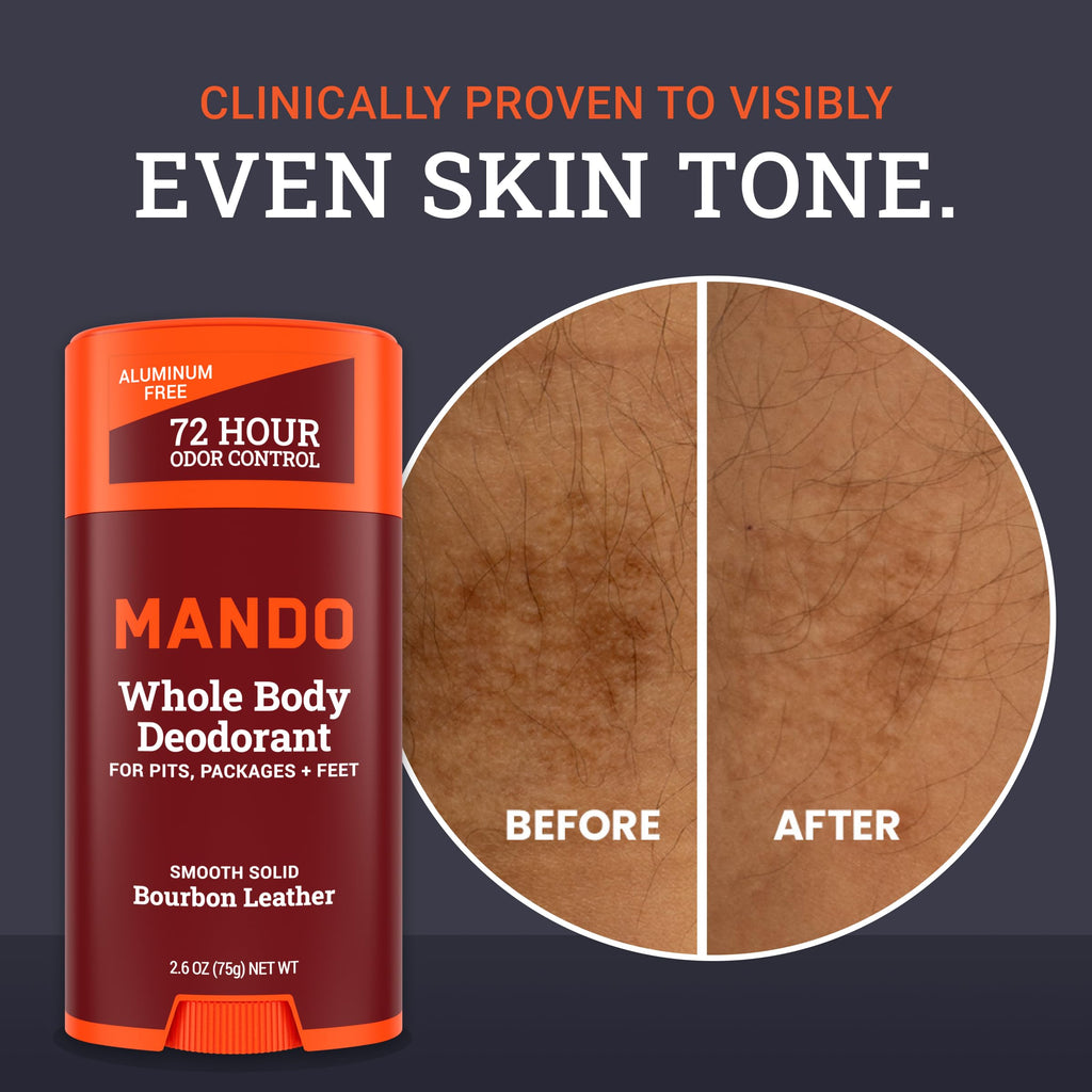 Mando Whole Body Deodorant For Men - Smooth Solid Stick - 72 Hour Odor Control - Aluminum Free, Baking Soda Free, Skin Safe - 2.6 Ounce (Pack of 2) - Bourbon Leather