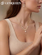 GEMQUEEN 14K Gold Plated Pearl Jewelry Set 925 Sterling SIlver Post