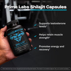 Prime Labs Shilajit Capsules for Men - 500mg Himalayan Shilajit (20% Fulvic Acid) - Energy, Vitality, Testosterone Support - Third-Party Tested, Made in the USA, Non-GMO - 60 Count, 60 Servings