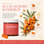 Nourish Sea Buckthorn Gummies, Gummies Sea Buckthorn Supplement with Omega 7 Superfruit Blend, Supports Skin Hydration & Radiant Glow, 120 Count, Orange