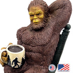 Bella Haus Bigfoot Garden Statue | Sasquatch Enjoying Morning Coffee | Whimsical Bigfoot Cabin Décor for Yard Patio Office or Home | Mythical Coffee-Loving Sasquatch Figurine | Hand-Painted Resin