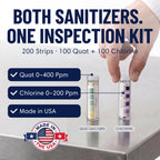 Restaurant Sanitizer Test Kit Combo, 2 x Vial of 100 Strips Each QR5 Quat Sanitizer 0-400PPM & Chlorine Test Strips 0-200PPM Testing Kit for Food Service, Bar & Restaurants Supplies by FryOilSaver Co.