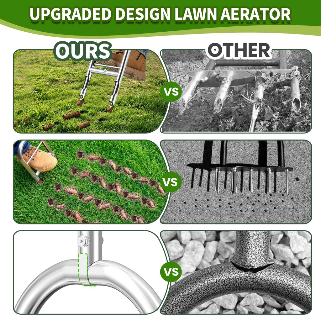 Manual Lawn Aerator Tool - Core Aerator with Step-to-Eject Technology for Never-Clogging Lawn Aeration, Heavy-Duty Steel Construction,Easy DIY Plug Aerator for Healthier Grass and Yard (Black)