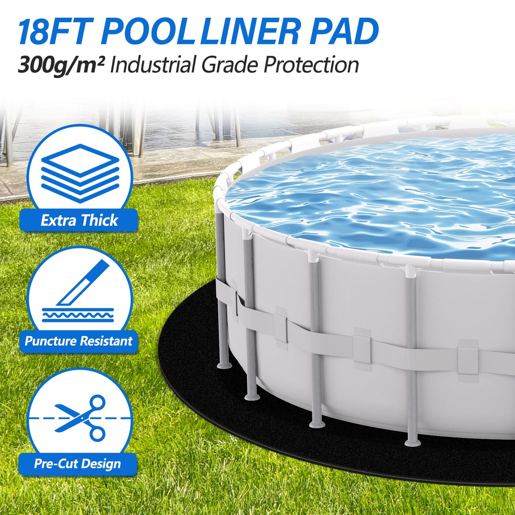 REGMICS 18ft Round Above Ground Pool Pad, 300G/M² (9oz/yz²) Heavy Duty Pool Mats for Floor, Seamless Puncture Resistant Under Pool Mat, Professional Ground Protector for Gravel & Concrete, Black