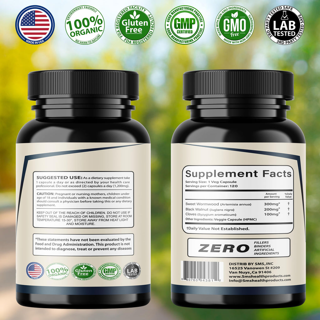 Wormwood Black Walnut Clove Capsules, No Fillers, Herbal Cleanse Supplement with Sweet Wormwood, Black Walnut & Cloves, 120 Veggie Capsules for Digestive Support & Overall Wellness