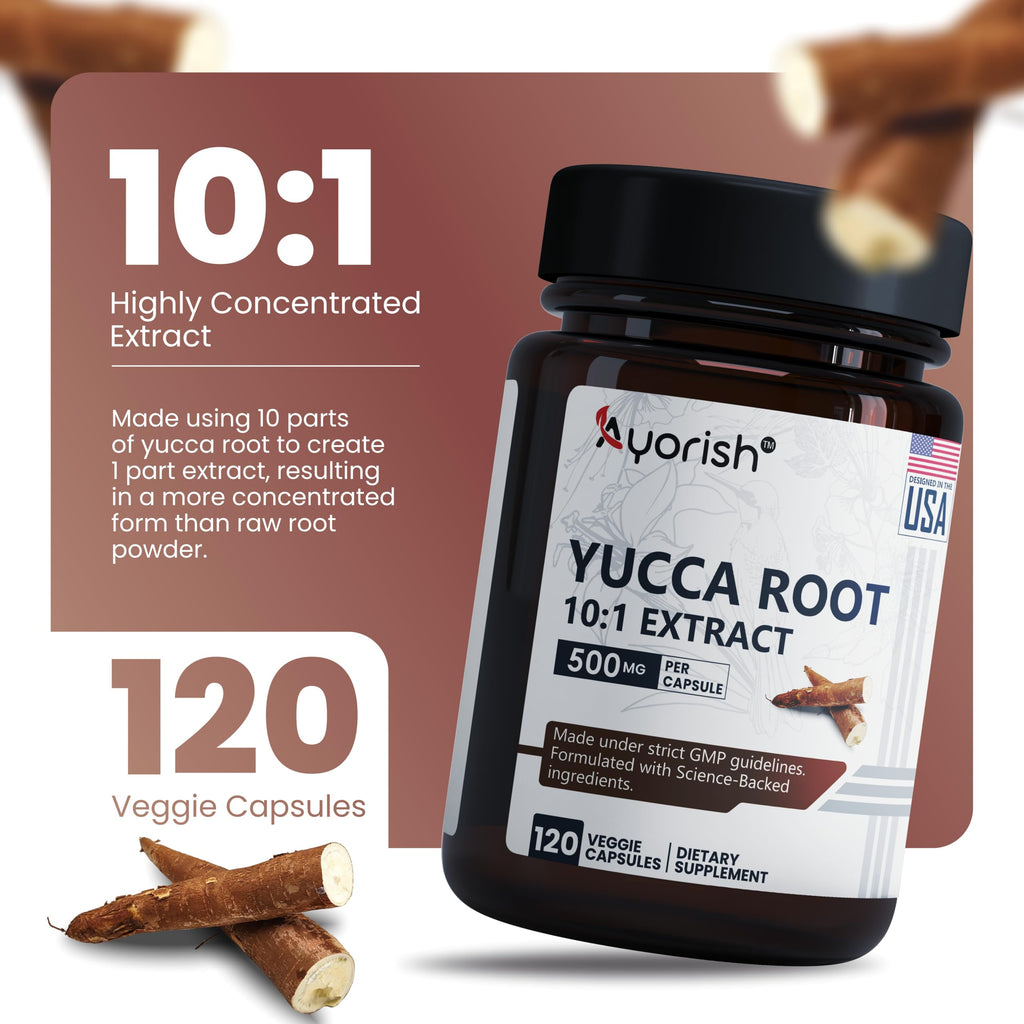 Ayorish Yucca Root Capsules 500mg 120 Count Yucca Root Extract 10:1 Herbal Supplement Plant Based Botanical Capsules Vegan Non GMO Herbal Extract Capsules