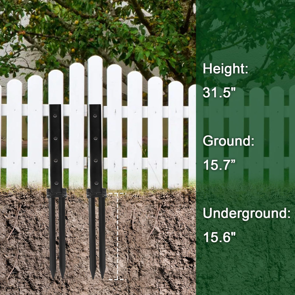 TOPZEA 2 Pack Fence Post Repair Kit, Heavy Duty Steel Stabilizer Stakes, Ground Anchors Spike to Fix Leaning/Tilted/Broken Wood Posts, Metal Support for Garden & Yard Fencing, Black