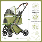 AOPEC Pet Stroller for Small Dogs & Cats – Easy One-Hand Fold, Supports Up to 35 lbs – Green