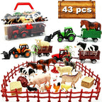 Kimicare 3 Pack Farm Toy Tractor with 40pcs Plastic Farm Animals Figurines and Fence Farm Playset, Farm Figures Farmer Vehicle Toy Truck with Trailer Birthday Gifts Christmas Stocking Stuffers